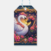 金と花で縁取られたウェディングスワン ギフトタグ (裏面)