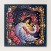 金と花で縁取られたウェディングスワン ジグソーパズル (横)