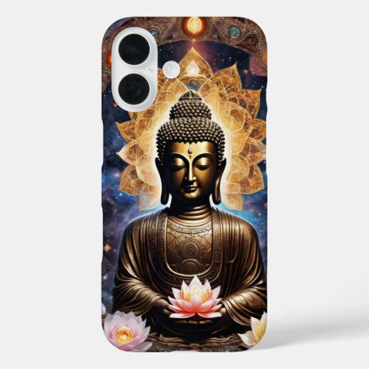 金と蓮の装飾が施されたエンジェル・仏陀の瞑想デザインのカバー Case-Mate iPhoneケース (裏面)