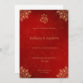 金と赤のクラシックな伝統的な花柄 招待状 (正面/裏面)
