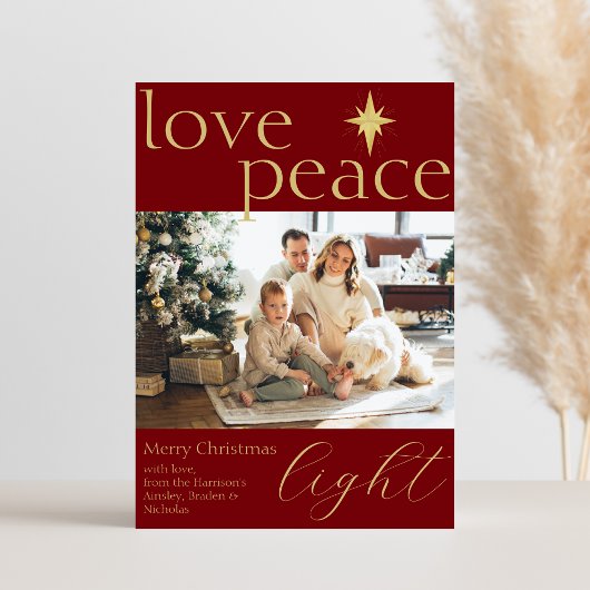 金と赤の平らな写真のホリデーカード シーズンカード