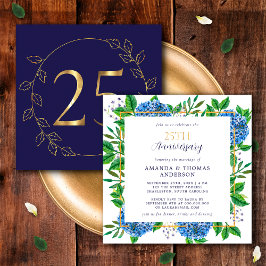 金と青のアジサイの結婚25周年記念 招待状
