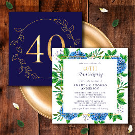 金と青のアジサイ 40周年記念結婚式 招待状