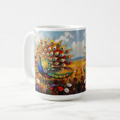 金と青の花の中のクジャク コーヒーマグカップ (正面左)