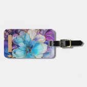 金と青の花の荷物タグ ラゲッジタグ (正面横)