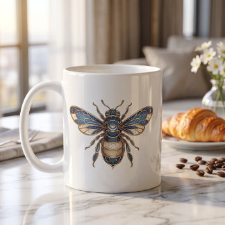 金と青の贅沢なラインアートの天体蜂マグ コーヒーマグカップ