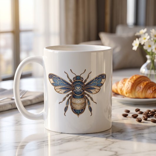金と青の贅沢なラインアートの天体蜂マグ コーヒーマグカップ