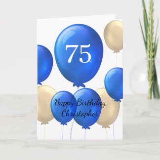 金と青の風船の75歳の誕生日 カード