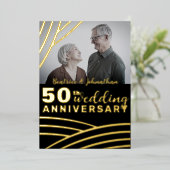 金と黒のエレガントな結婚50周年記念 箔招待状 (立ち正面)