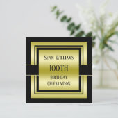 金と黒のクラス100歳の誕生日パーティー 招待状 (スタンド正面)