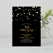 金と黒のコンフェティ 50周年結婚記念日 箔招待状 (立ち正面)