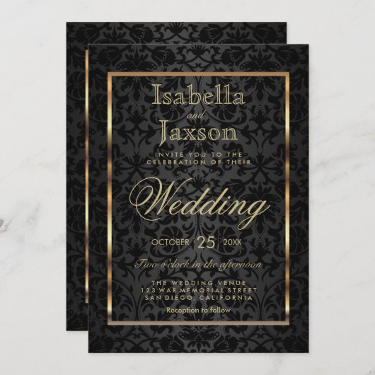 金と黒のダマスクの招待状 招待状 (正面/裏面)