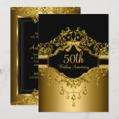 金と黒のダマスク柄 50周年記念招待状 招待状 (正面/裏面)
