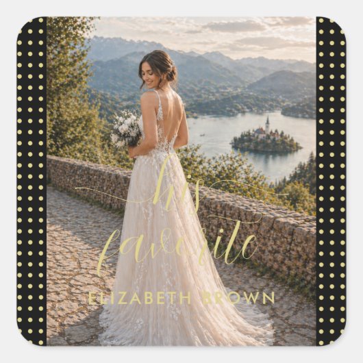 金と黒のドット柄の結婚式のオーダーメイド スクエアシール (正面)