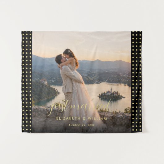 金と黒のドット模様の結婚式 オーダーメイド タペストリー (正面(横))