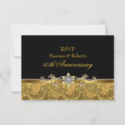 金と黒のバラの50周年記念RSVP 出欠カード (正面)