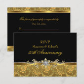 金と黒のバラの50周年記念RSVP 出欠カード (正面/裏面)