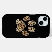 金と黒のヒョウ柄スパークル付き肉球プリント Case-Mate iPhoneケース (裏面 (横))