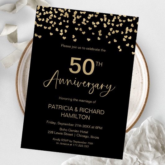 金と黒の結婚50周年記念 招待状