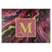 金と黒の縞模様のあるマゼンタ大理石 カッティングボード (正面)