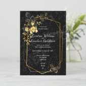 金と黒の蘭の花が黒の背景に 招待状 (スタンド正面)