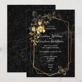 金と黒の蘭の花が黒の背景に 招待状 (正面/裏面)