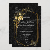金と黒の蘭の花が黒地に 招待状 (正面/裏面)