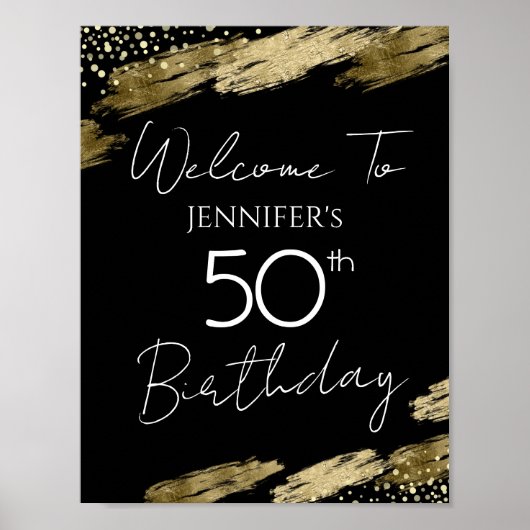 金と黒の50歳の誕生日お祝い ポスター (正面)