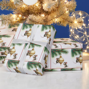 金のおもちゃのネズミのクリスマスオーナメント ラッピングペーパー