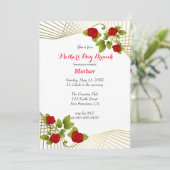 金のアクセントが付いた赤いバラの花のテンプレート 招待状 (スタンド正面)