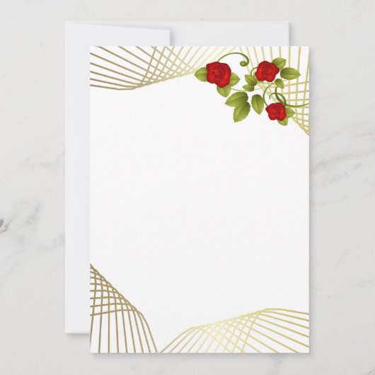 金のアクセントが付いた赤いバラの花のテンプレート 招待状 (裏面)