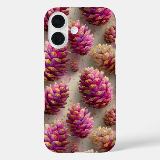 金のアクセントが輝くピンクの松ぼっくり ウインター デザイン Case-Mate iPhoneケース (裏面)