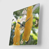 金のエビの植物の花 スクエア壁時計 (傾斜)