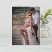 金のエレガントな書道写真の結婚式の招待状 招待状 (スタンド正面)