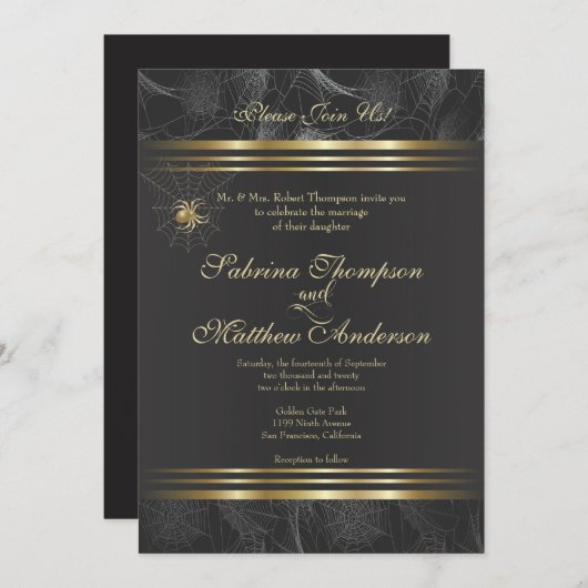 金のクモは私たちに参加して結婚くれ 招待状 (正面/裏面)