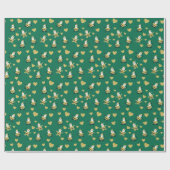 金のサンタクロースと金のハート ラッピングペーパー (フラット)
