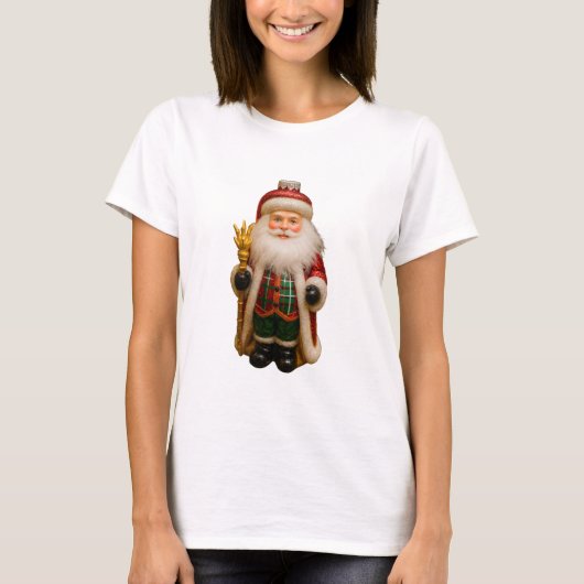 金のステッキを持つサンタクロース Tシャツ (正面)