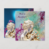 金のスパークルに花を飾った少女、ブルーサファイア 招待状 (正面/裏面)