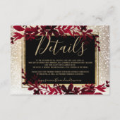 金のタイポグラフィーの葉 紅い雪 冬のディテール エンクロージャーカード (正面)