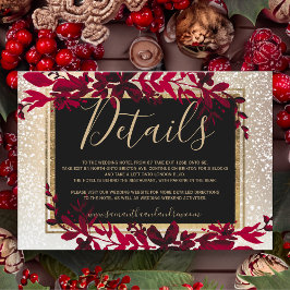 金のタイポグラフィーの葉 紅い雪 冬のディテール エンクロージャーカード