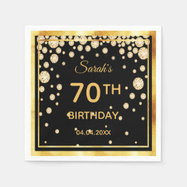 金のダイヤモンドと黒で70歳の誕生日パーティー スタンダードカクテルナプキン