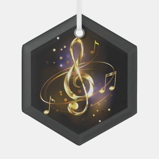 金のト音記号 ミュージック ガラスオーナメント (正面)