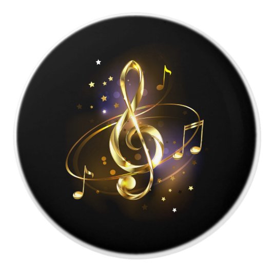 金のト音記号 ミュージック セラミックノブ (正面)