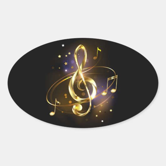 金のト音記号 ミュージック 楕円形シール (正面)