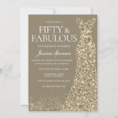 金のドレスの女性の50歳の誕生日パーティー 招待状 (正面)
