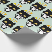 金のハローのかわいい漫画スケッチの黒猫 ラッピングペーパー (角)