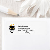 金のハローのかわいい漫画スケッチの黒猫 ラベル (インサイチュ)