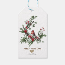 金のハート、リース 赤いカーディナル クリスマス ギフトタグ