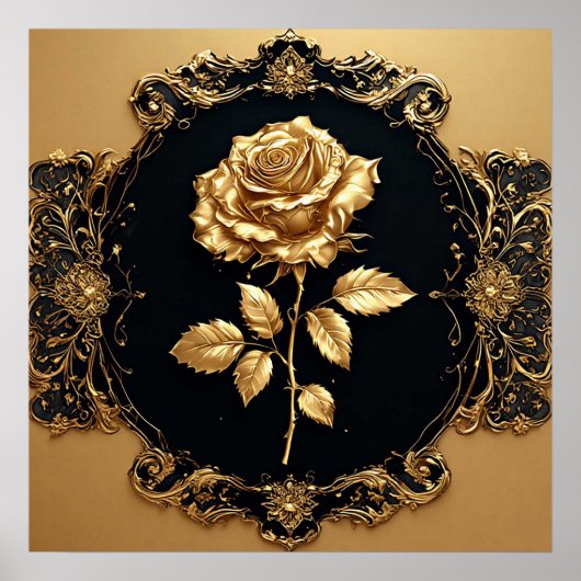 金のバラのオブジェ華美クトと装飾要素 ポスター (正面)