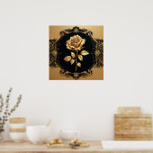 金のバラのオブジェ華美クトと装飾要素 ポスター (キッチン)